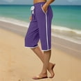 thumbnail image 4 of cocolona Womens Capri Pants Summer 2025 Elastic Waist Drawstring Half Shorts Casual Loose Beach Capri Shorts with Pockets Purple XXL, 4 of 5