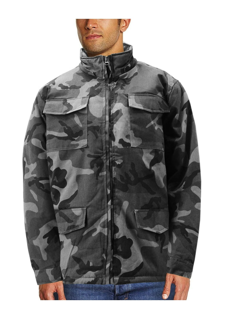 Men's Heavyweight Army Hunting Camo Removable Hood Quilted