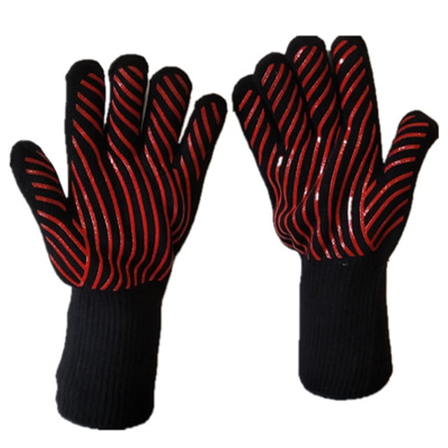 Guantes para parrilla Guante para barbacoa resistente al calor Guante de horno de cocina de silicona antideslizante para asar Cocinar Hornear Cortar Soldar Ahumador (1 par)