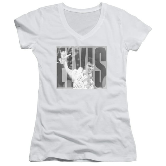 Elvis Presley Aloha Gray Junior Women's V-Neck T-Shirt White