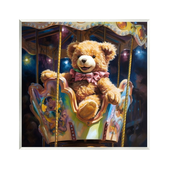 Stupell Industries Teddy Bear on Carousel Animals & Insects Painting Unframed Art Print Wall Art, 12 x 12