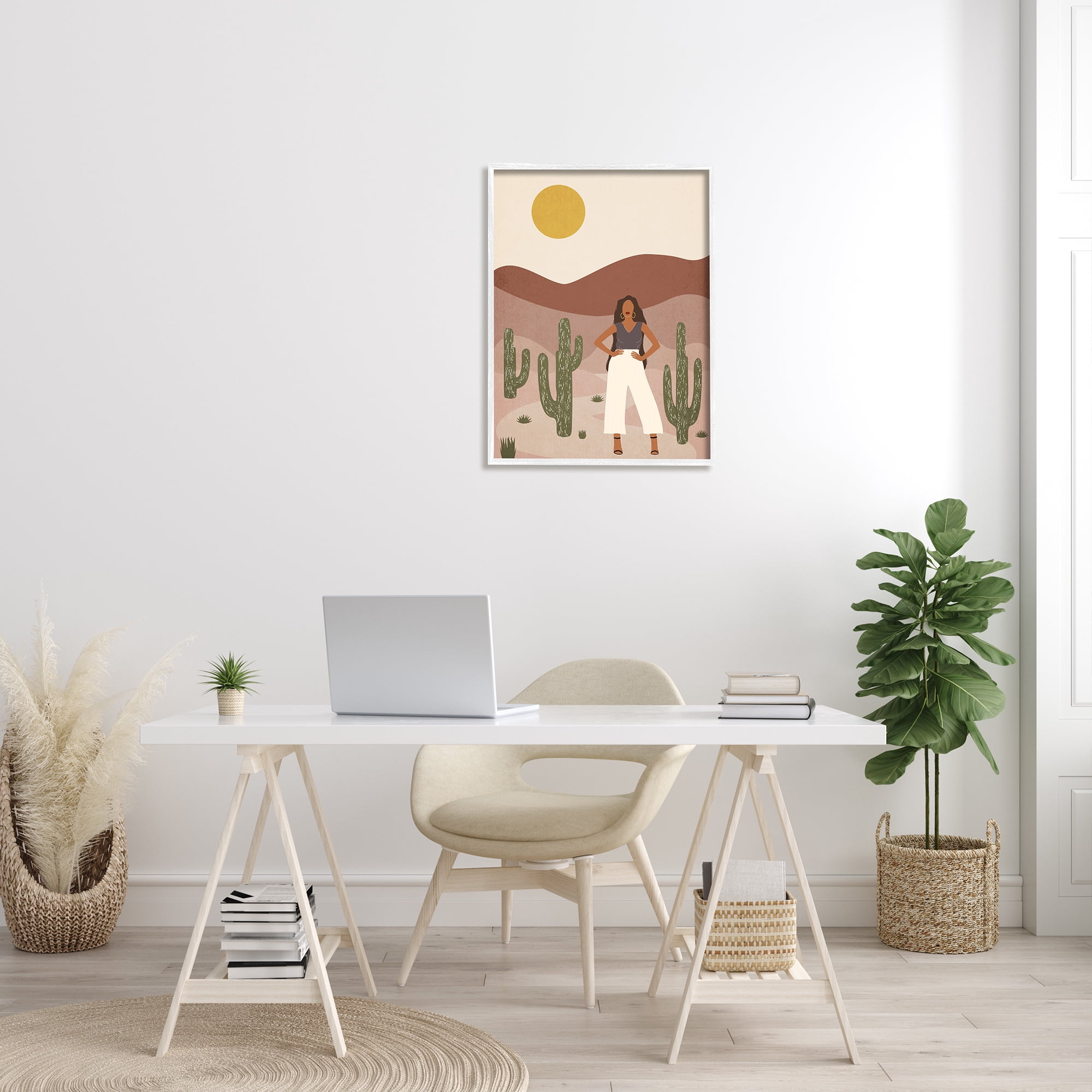 Stupell Industries Strong Female Pose Desert Cactus Sun Burnt Landscape Modern Painting White framed Art Print Wall Art, 24 x 30, Design by JJ Design House LLC