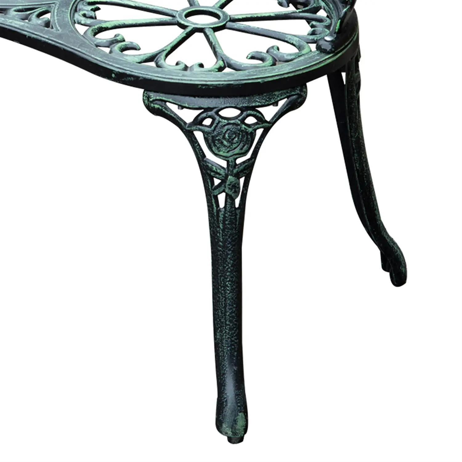 Demi Bonn Patio Garden Bench Metal Park Bench Cast Aluminum Outdoor Benches Furniture with Floral Rose & Antique Finish for Patio, Park, Lawn, Yard, Green