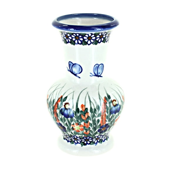 Blue Rose Polish Pottery Indoor Tabletop Spring Butterfly Medium Vase
