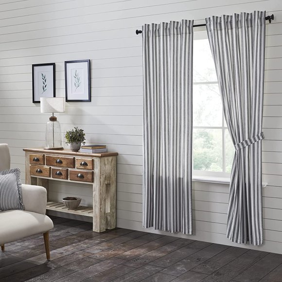 VHC Brands, Sawyer Mill Ticking Stripe Panel, Black, 84x40, Set of 2