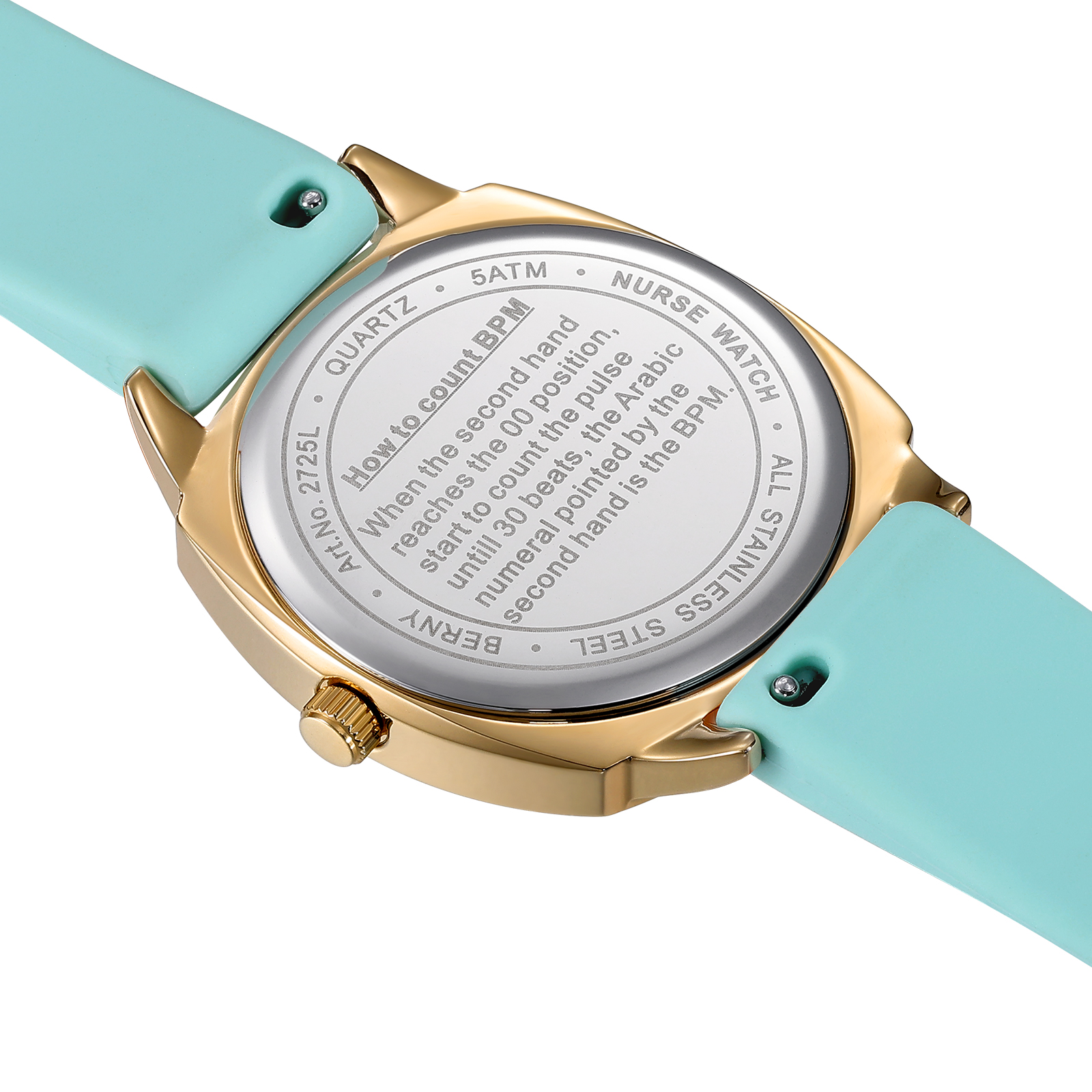 BERNY Nurse Watch for Women, Fashion Ladies Analog Quartz Watch with Silicone Strap, Pulse Meter Function, 3ATM Waterproof Womens Wristwatch, Easy Read Numerals Nursing Watch Gift, Blue