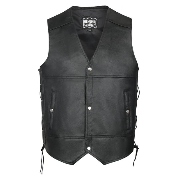SKYLINEWEARS Leather Motorcycle Vest For Men Black Classic Vintage