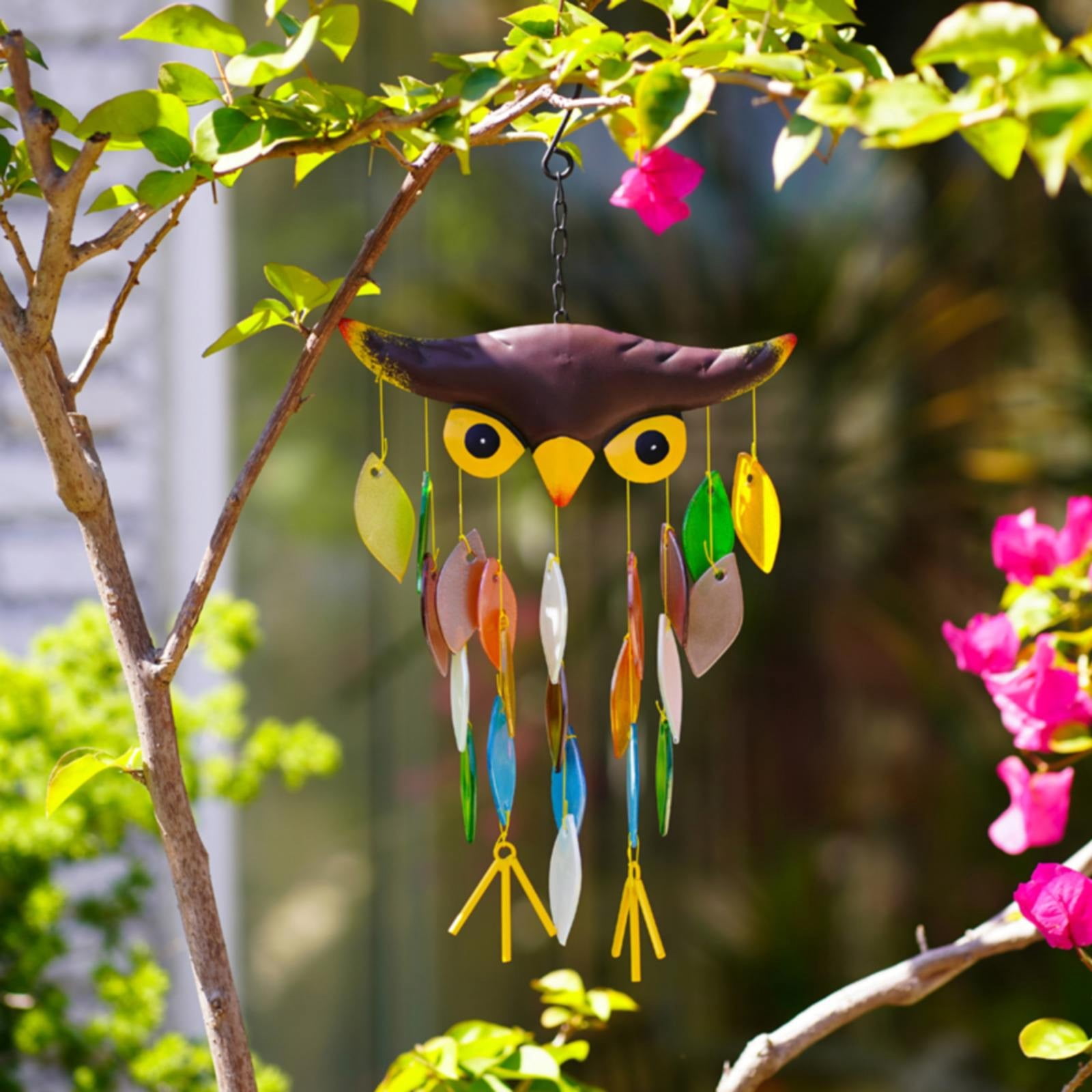 LHWEN Wind Chime Folk Art Owl Model Glass Wind Chimes Wall Hanging Home Decor Apartment Room Dorm Decoration Terrace Patio Porch Garden Unique Design Relaxing Sounds Handmade Gift for Birthday