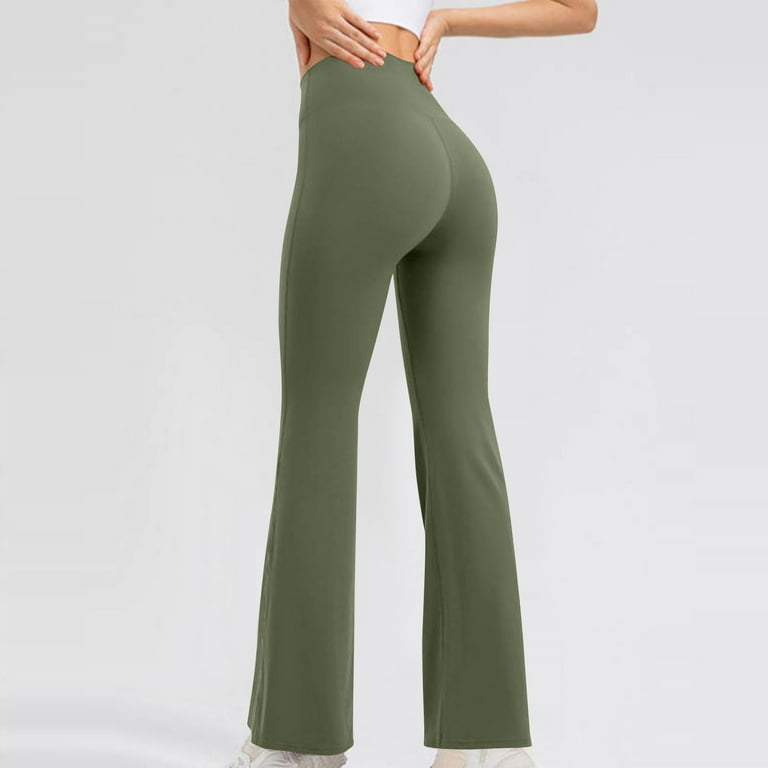 Herrnalise 28/30/32/34 Inseam Women's Bootcut Yoga Pants Long Bootleg  High-Waisted Flare Pants with Pockets Olive Green-XL