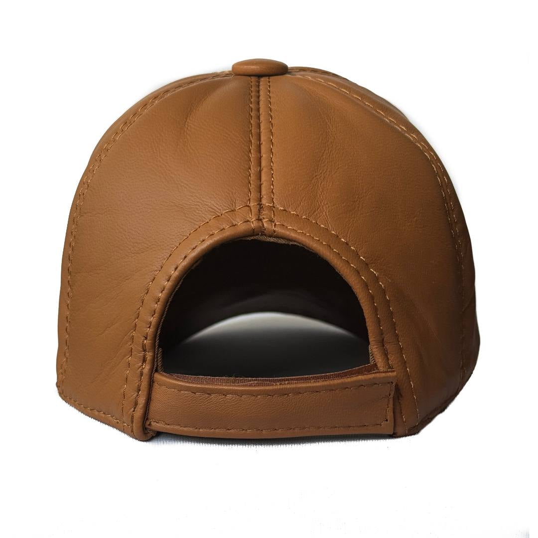 Genuine Leather Unisex Baseball Cap - 100% Lambskin Leather Adjustable Dad Hat (Sepia)