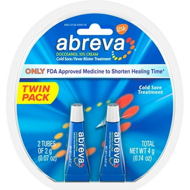 Abreva 10 Percent Docosanol Cold Sore Treatment, Treats Your Fever Blister in 2.5 Days - 0.07 oz Tube x 2