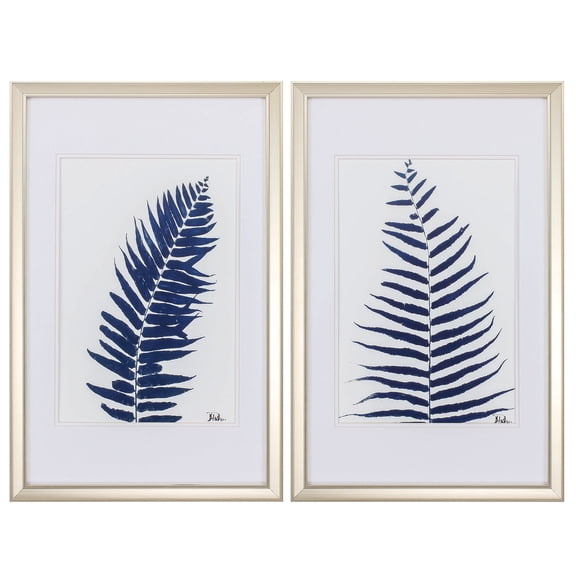 HomeRoots 18" X 28" Champagne Gold Color Frame Indigo Ferns (Set of 2) 365755-Champagne Gold Color