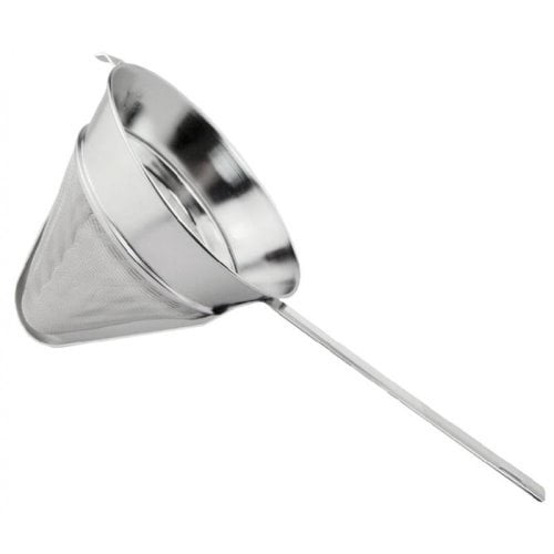 Omcan 8.5" Stainless Steel Bouillon Strainer, 40 Mesh, Flat Handle, Each (80124)