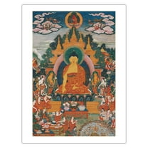 Shakyamuni Buddha's Miracles - Vintage Tibetan Thangka Buddhist Painting - Tibet, 18th Century - Bamboo Fine Art 290gsm Paper Print (Unframed) 24x32in