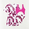 thumbnail image 4 of Wuxian Kids Swimsuits Floral Feather Prints Tank Top Briefs Bikini Sets With Long Sleeve Cover Up Shirts Beachwear Pool Beach Travel Swimwaer Holiday,Hot Pink,13 Years, 4 of 6