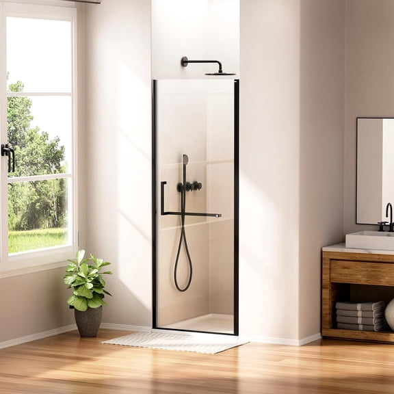WinZo 27-28" W ×72" H Frameless Pivot Shower Door, Pivot Swing Shower Glass Doors with 1/4"(6mm) SGCC Clear Tempered Glass,Explosion-Proof Film, Reversible Installation, Matte Black
