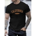 thumbnail image 1 of CALIFORNIA Letter Print, Men's Round Neck Short Sleeve T-shirt, Casual Comfy Lightweight Top For Summer, Casual Sporty Tee, Summer Gifts, 1 of 9