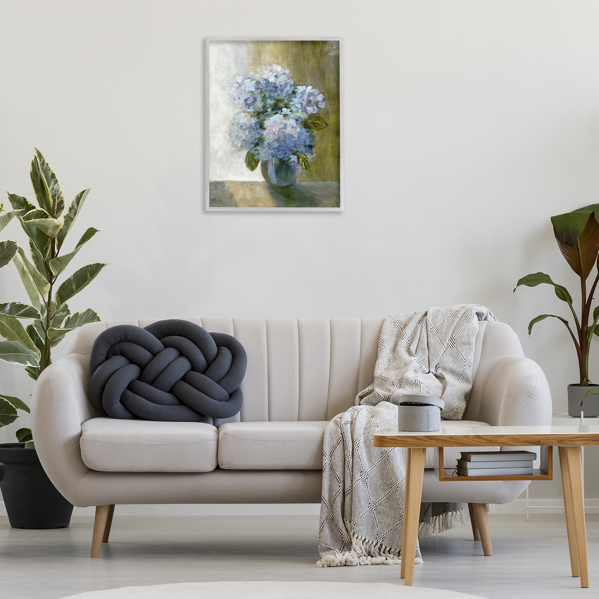 Stupell Industries Hydrangeas in Vase Botanical & Floral Painting Gray Framed Art Print Wall Art, 24 x 30