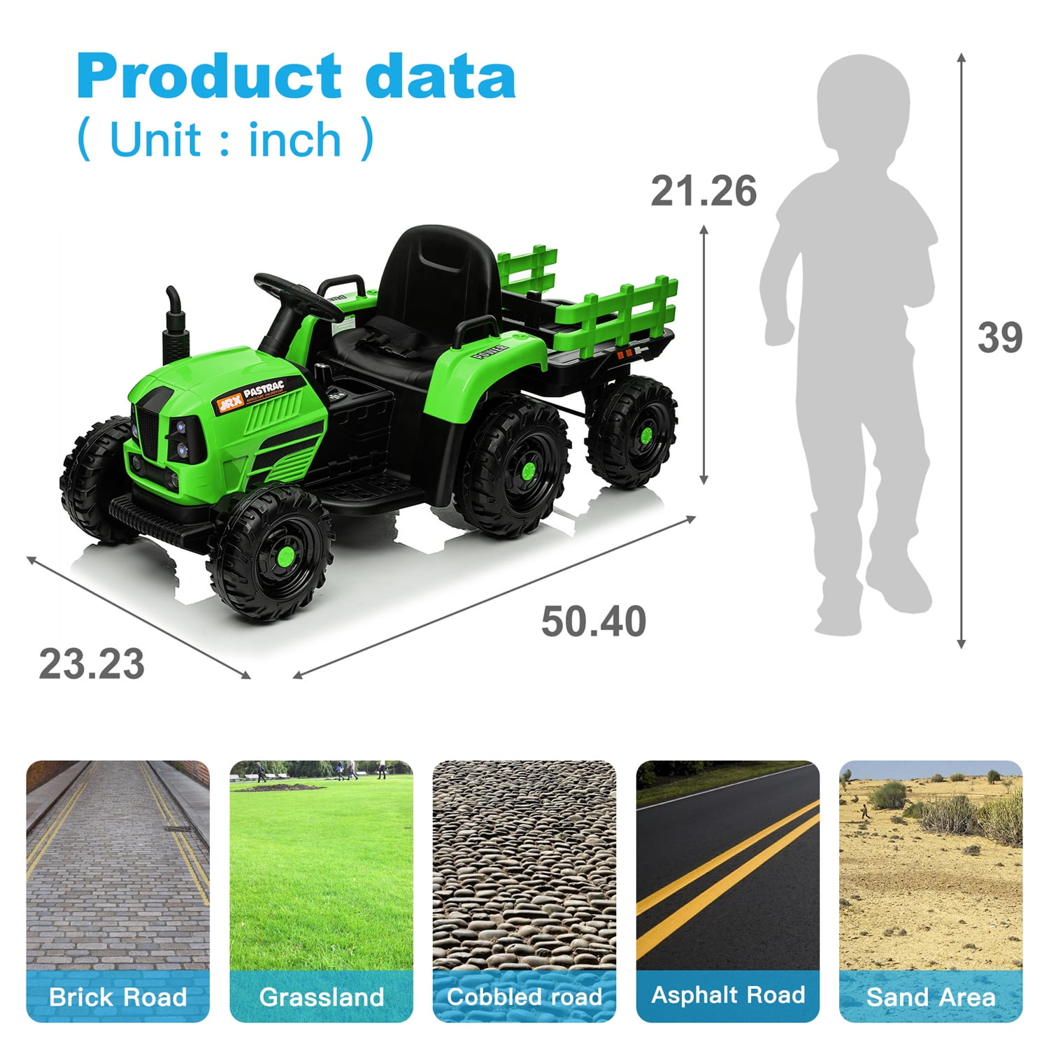 CIPACHO 12V Ride On Tractor with Trailer, Electric Kids Car with 2.4RC, 3 Speed Adjustable, USB, MP3, Power Display, 2 Point Safety Belt, Green CIPACHO 12V Ride On Tractor with Trailer, Electric Kids Car with 2.4RC, 3 Speed Adjustable, USB, MP3, Power Display, 2 Point Safety Belt, Green