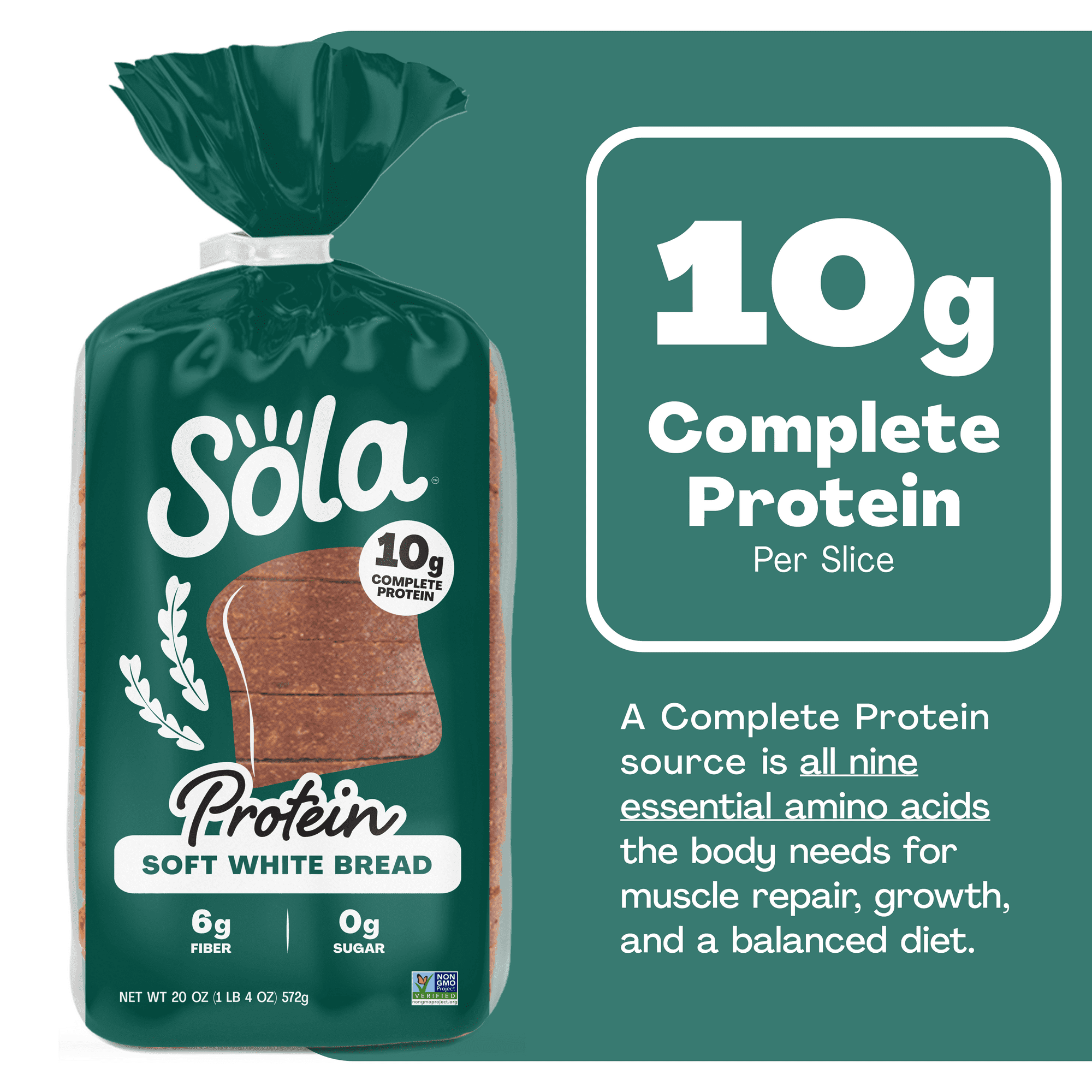 Sola Sweet & Buttery, Complete Sola Sweet & Buttery, Complete 10g protein Soft Baked Regular White Bread Loafs