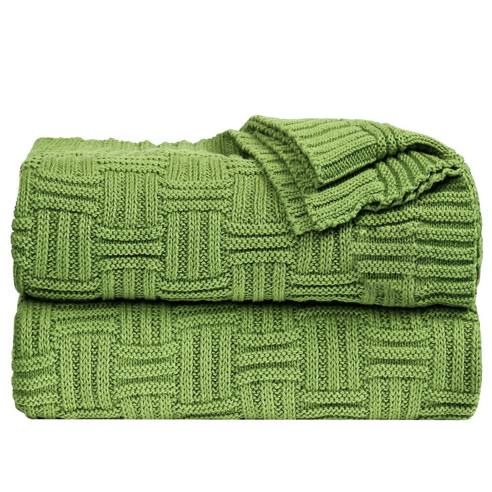Unique Bargains 100% Cotton Cable Knit Sofa Throw Blanket Green 60