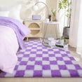 thumbnail image 3 of ZENELESS Checkered Fluffy Area Rugs for Living Room,4x6 White and Purple Soft Plush Carpet for Bedroom Bedside Kids Teen Dorm Nursery Home Decor, 3 of 7