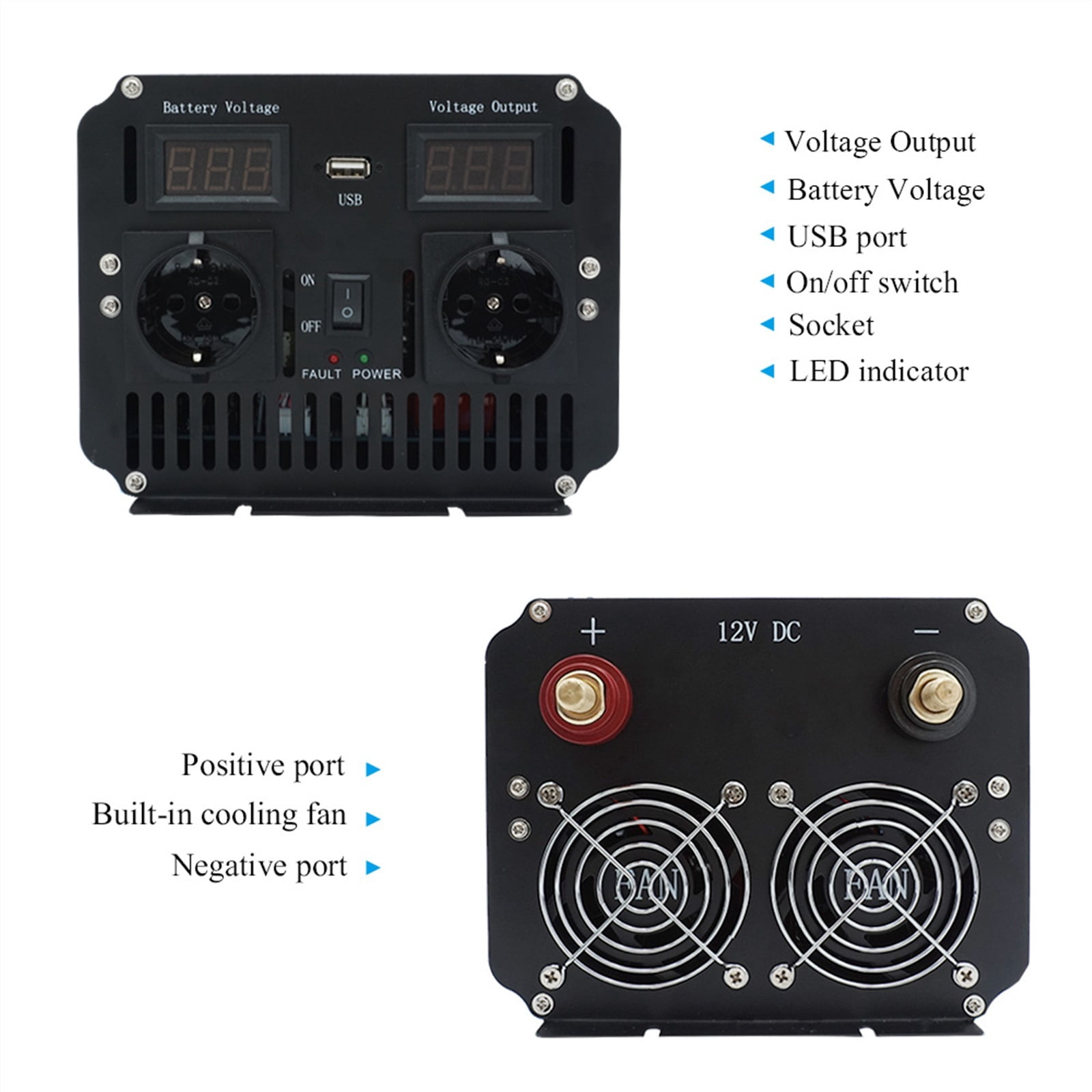 Inverter 12v/ 24v 220v 6000w 50HZ/60HZ Pure Sine Wave Solar Voltage Transformer Converter LED Display Charging Dual Socket