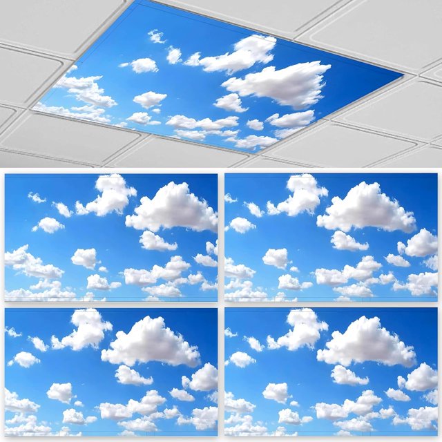 AIR-4 Pcs Fluorescent Light Covers for Ceiling Lights Classroom, Stylish Fluorescent Lampshades Classroom Light Covers Magnetic, Modern Ceiling Light Covers for Office, Home, Hospital (sky cloud)