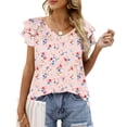 thumbnail image 1 of Lydiaunistar Hauts d'Été pour Femmes Col en V Manches Courtes Chemise Imprimée avec Manches Plissées, Blouse Rétro Décontractée pour Usage Quotidien et de Rue, 1 of 5