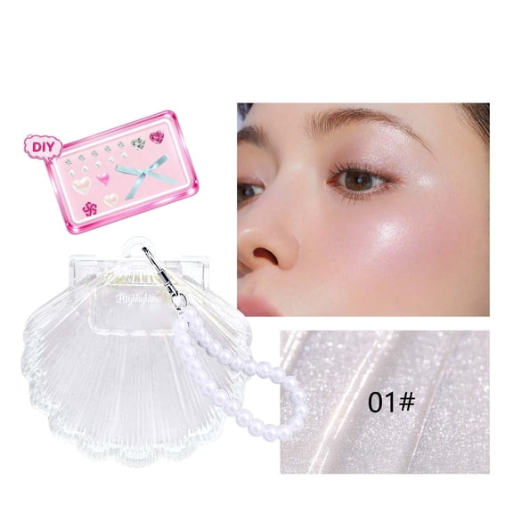 HWRETIE Light-Sensitive Three-Dimensional Highlighter Face Brightening Pearlescent Fine Glitter Blush Highlighter for Makeup Contouring and Radiant Glow Gift Kit for Her A