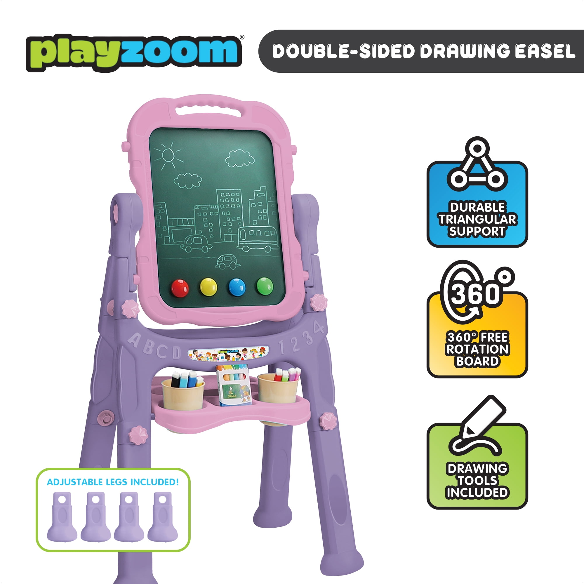 PlayZoom 34" - 36" Adjustable Plastic Standing Art Easel (22 Pieces)