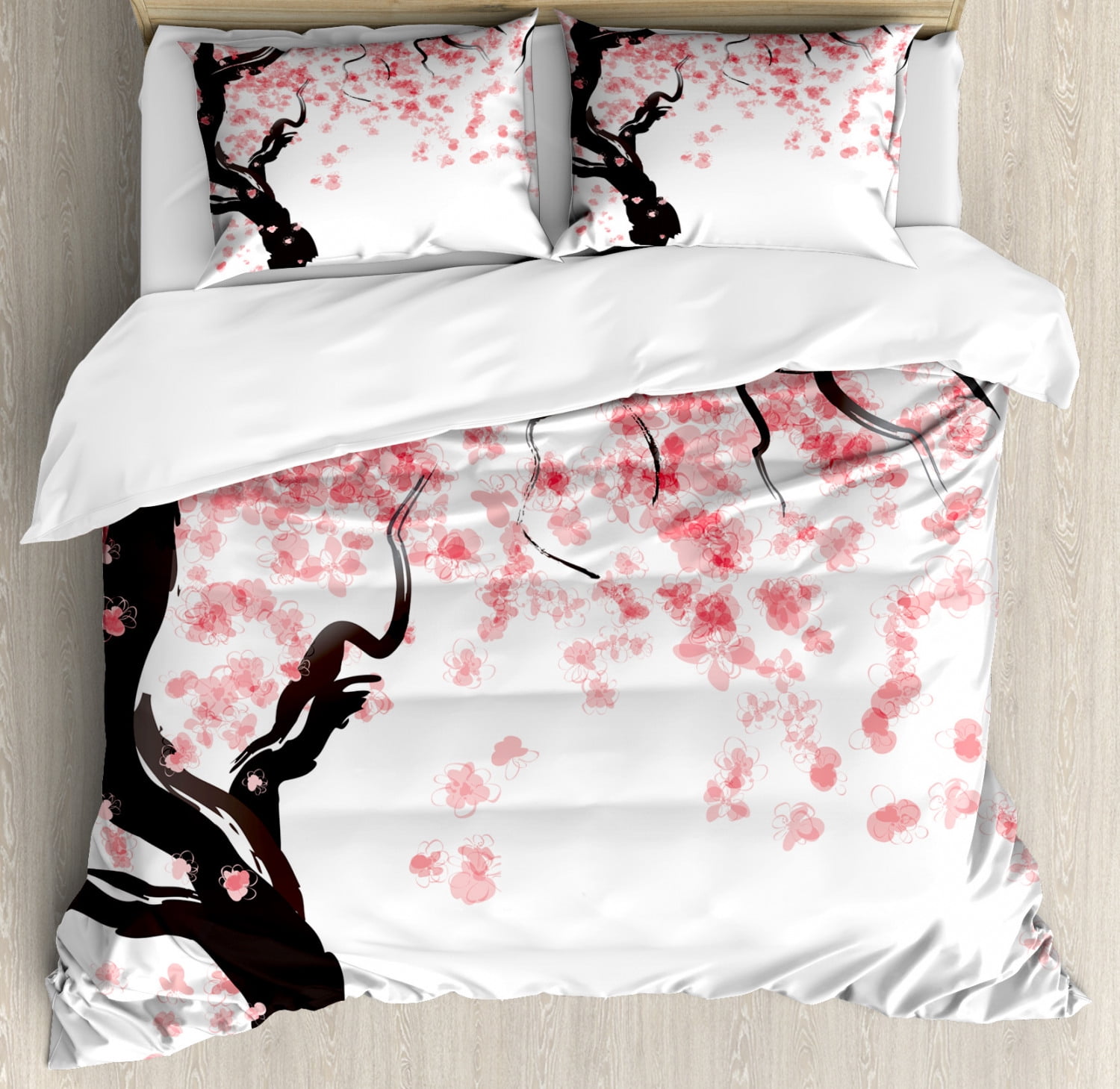 Ambesonne Japan Cherry Blossom Flat Sheet Top Sheet Decorative Bedding 6 Sizes 