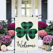 Clearance Under $5 Boovnll St Patricks Day Garden Flag, 12x18" Linen Welcome Garden Flag, Double Sided Shamrocks Garden Decor St Patricks Day Flag for Outdoor Yard Sign, St Patricks Day Decorations