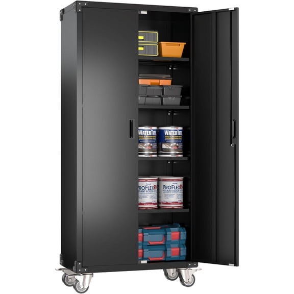 Zzistar Garage Storage Cabinet with Wheels,72" H Metal Storage Cabinet with 2 Doors and 4 Adjustable Shelves for Garage Home