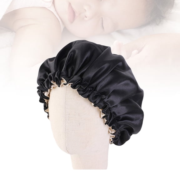 FRCOLOR Adjustable Black Sleeping Cap Double Layer Elastic Night Hat for Hair Care and Shower Use