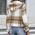 thumbnail image 5 of CBASIHI Womens Plaid Oversized Hooded Jacket with Pockets- Fall Long Sleeve Fashion Casual Button Down Sweatshirts Khaki Size M, 5 of 6