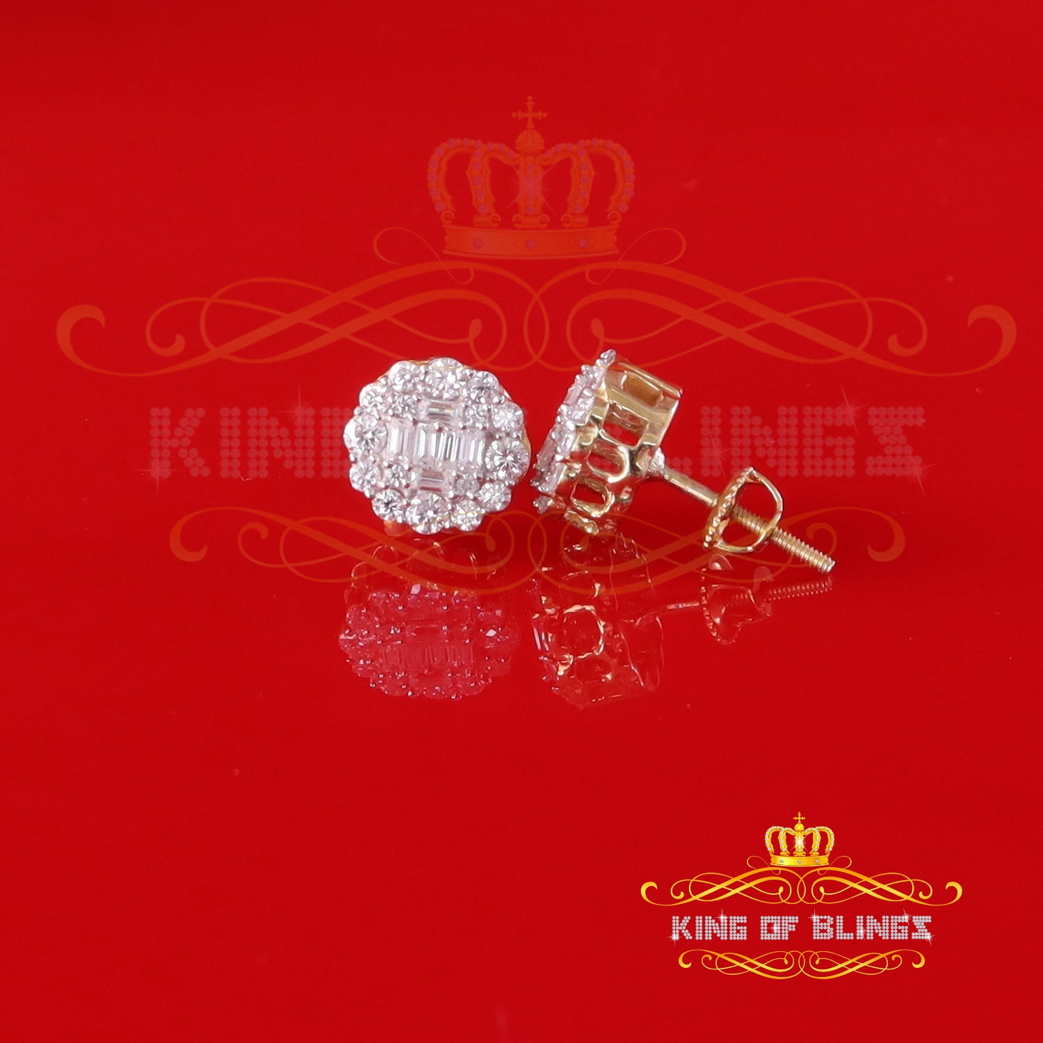 King of Bling's Men's/Womens 925 Silver Yellow 1.00ct VVS 'D' Moissanite Round Stud Earrings