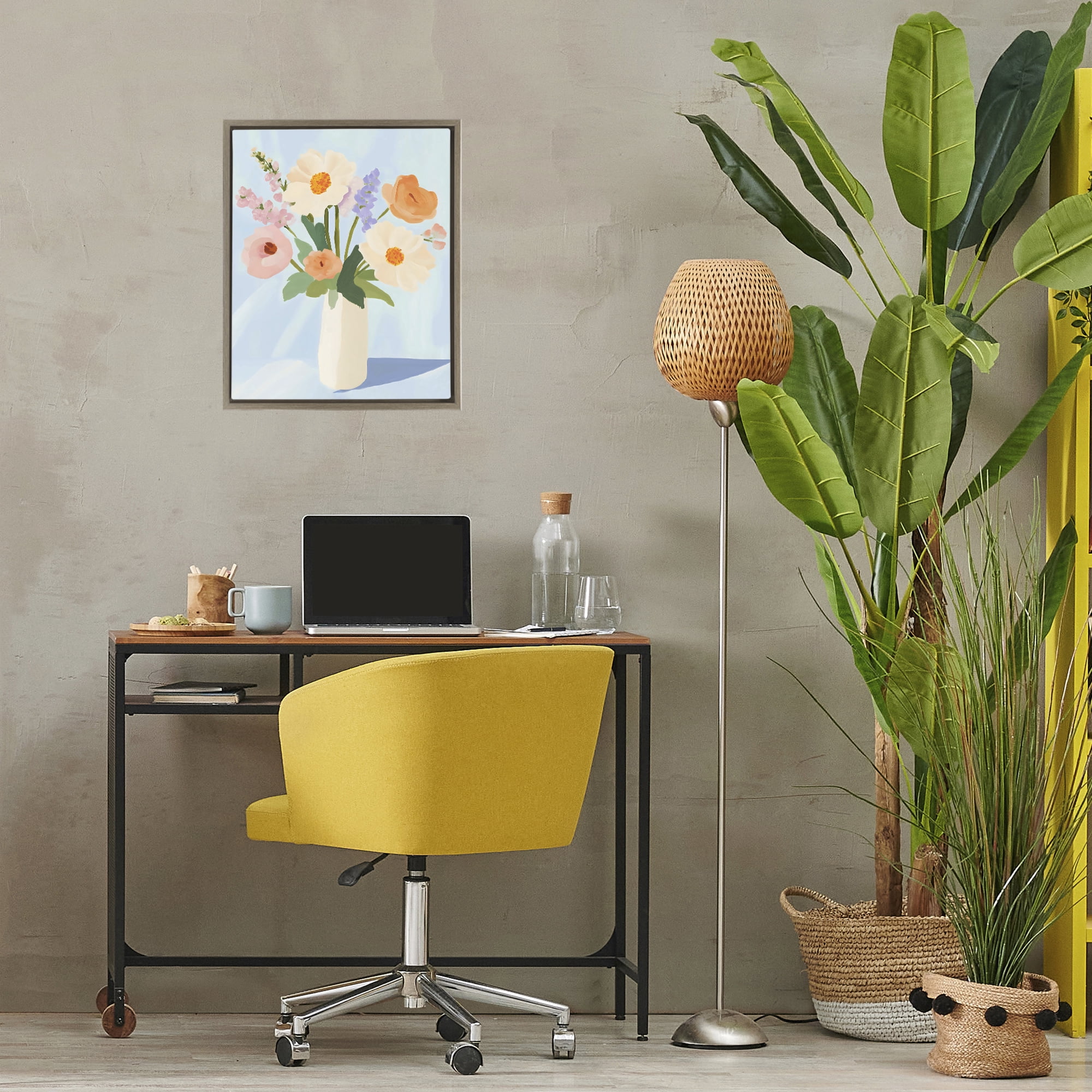 Stupell Industries Floral Bouquet in Sleek White Vase Brown Framed Floater Canvas Wall Art, design by The Prints Vibe
