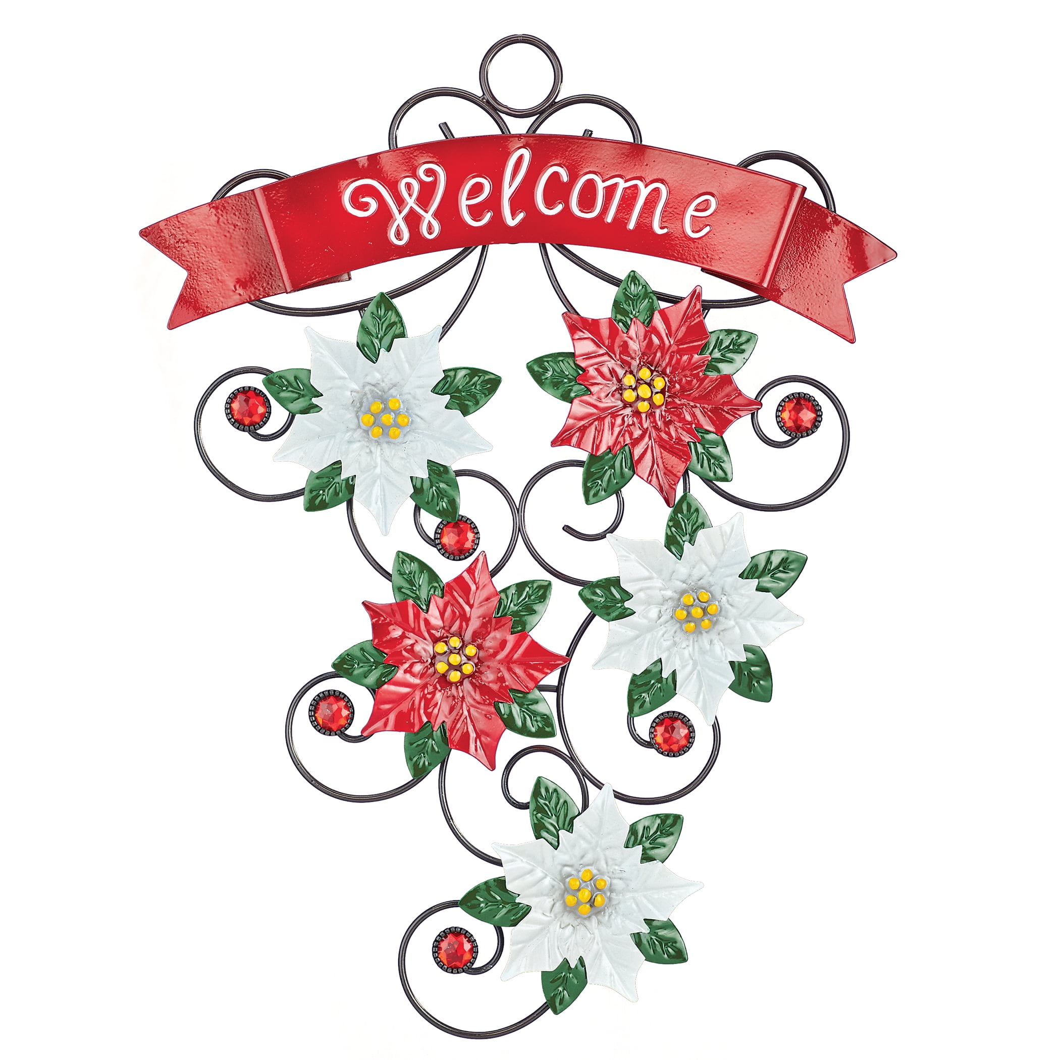 Collections Etc Poinsettia Metal Holiday Door Decoration