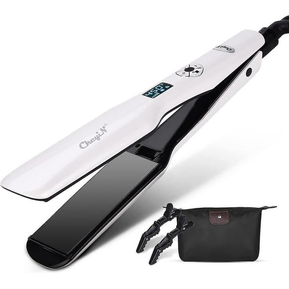 (Gift Of K) Wide Plate Titanium Hair Straightener, Cheyin 1.8 Inch Professional Flat Iron with LCD Display, 12 Speed Temperature Control, Dual Voltage PTC Fast H