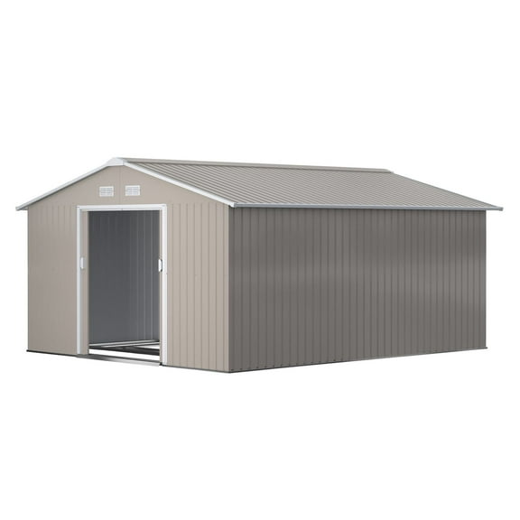 Metal Storage Shed 11'x12.6', Garden Shed with Double Doors & Vents - Light Gray