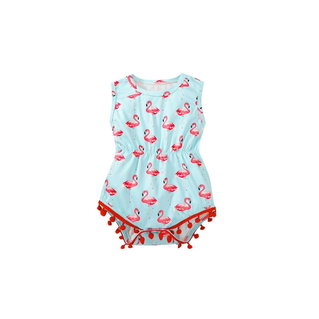 Sylvamorning Barboteuse pour Bébé Imprimé Flamant Rose Col Rond Sans Manches Justaucorps Combinaison