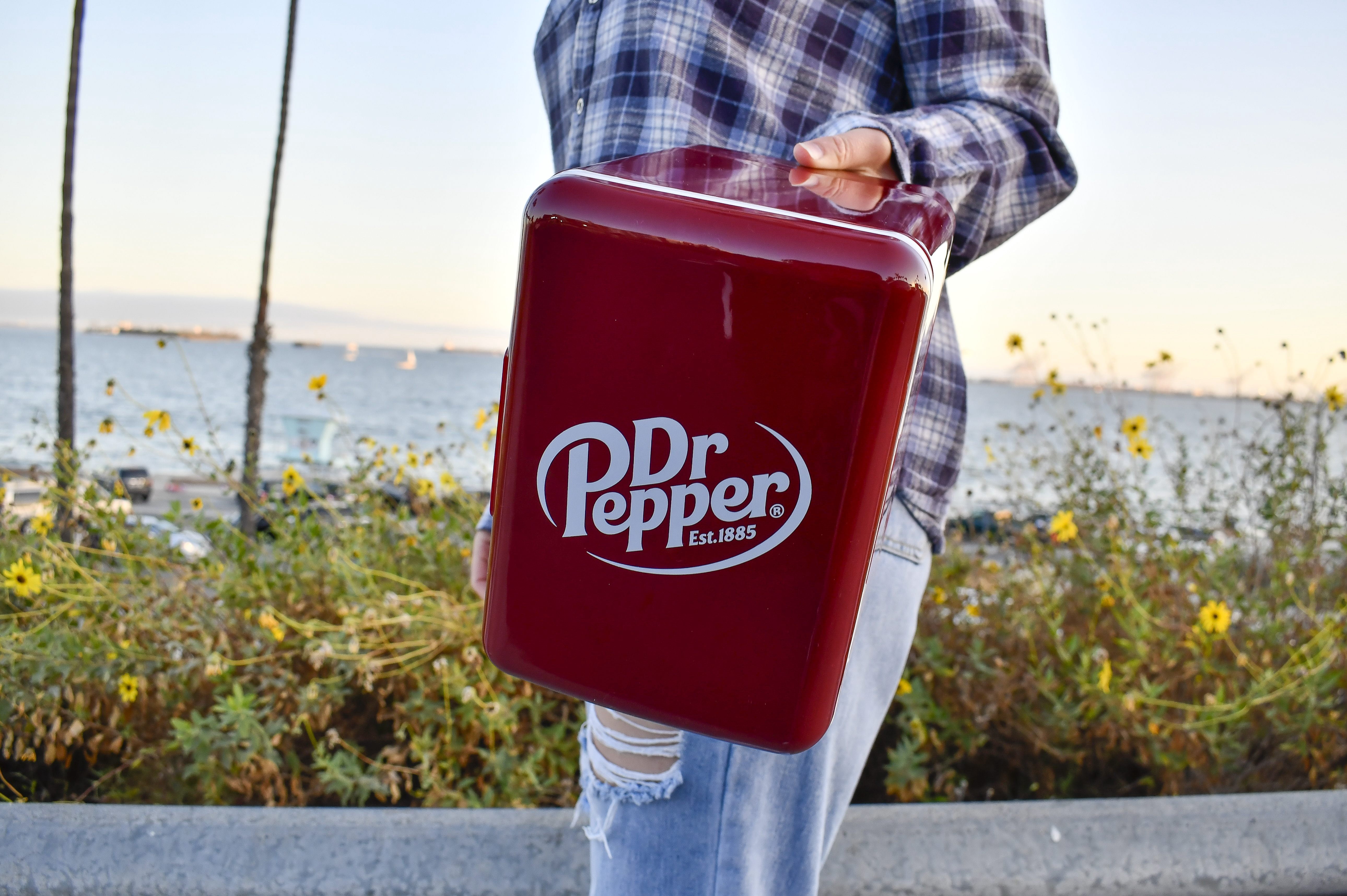 Dr Pepper, Portable 6-Can Mini Personal Fridge Cooler, MIS135DRP, Burgundy