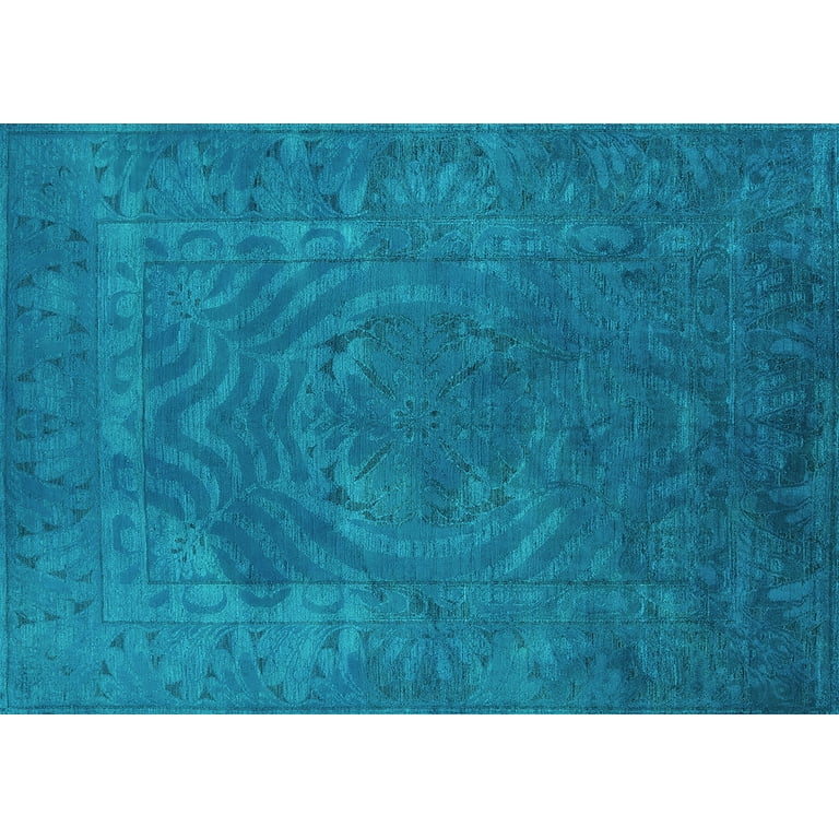 Ahgly Company Machine Washable Indoor Rectangle Oriental Turquoise Blue  Industrial Area Rugs, 2' x 4