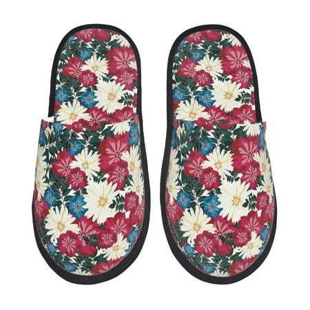 

Noikeo Beautiful Flower Pattern Cozy Slippers Indoor for Women and Mens Fuzzy House Shoes Soft Plush Warm Slip-on Slippers-Large