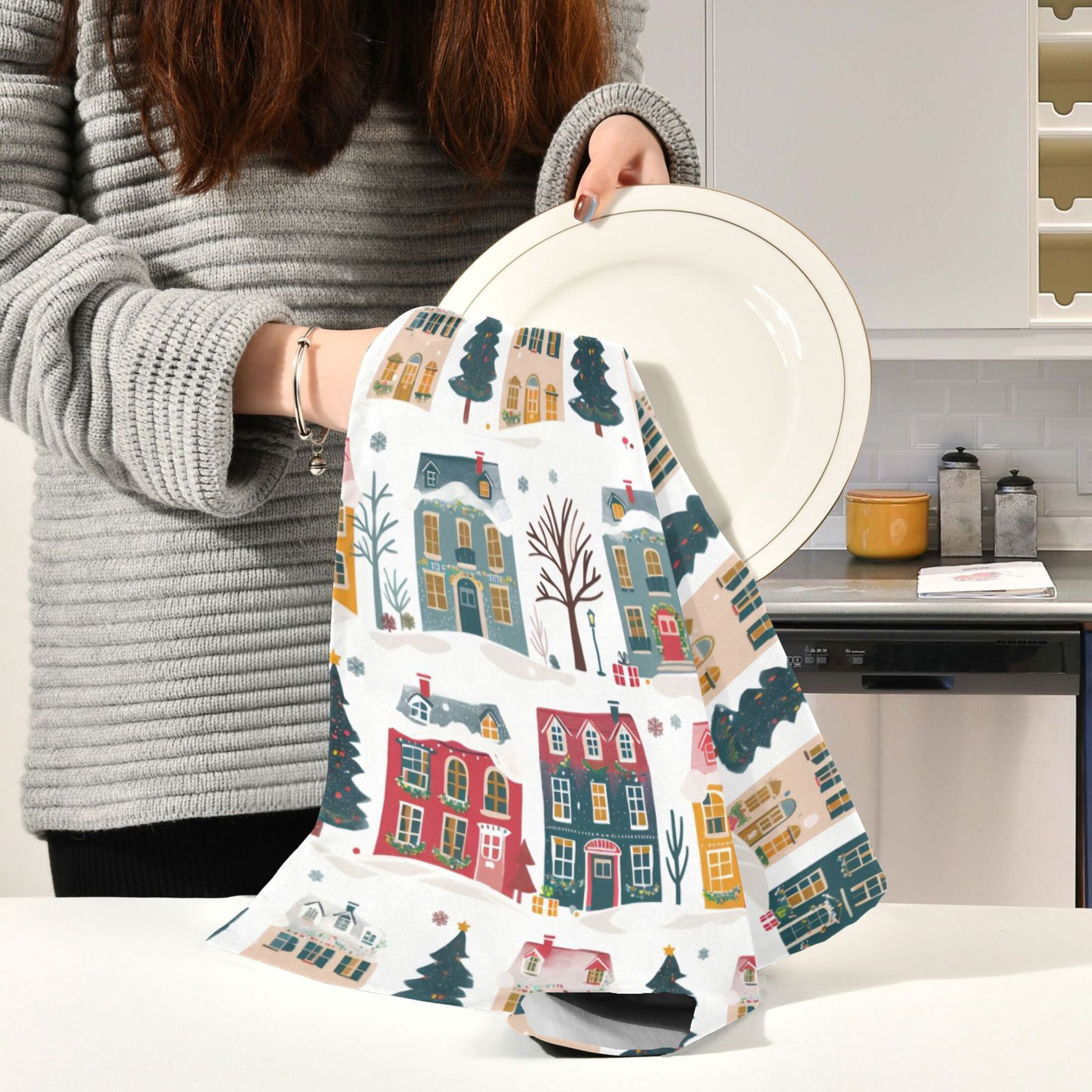 Kitchen Towel 28x18 Inches x6，Plate Towel, Decorative Towel, Napkin, Tea Towel Tea Towels For Kitchen Dish Cloths & Dish Towels Cartoon House