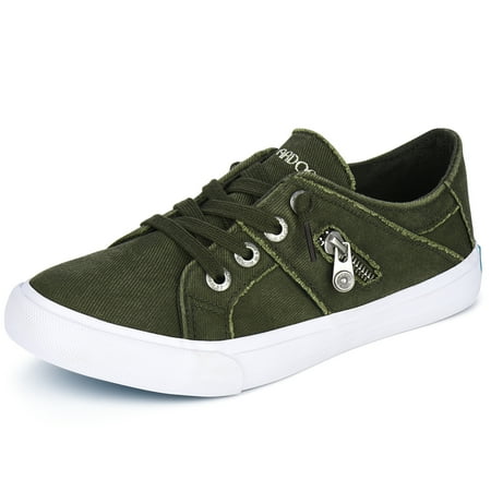 JENN ARDOR Women s Splicing Canvas Shoes Low Top Classic Slip-On Lightweight Comfort Fashion Sneakers with Lace Up Style Loafers for Walking