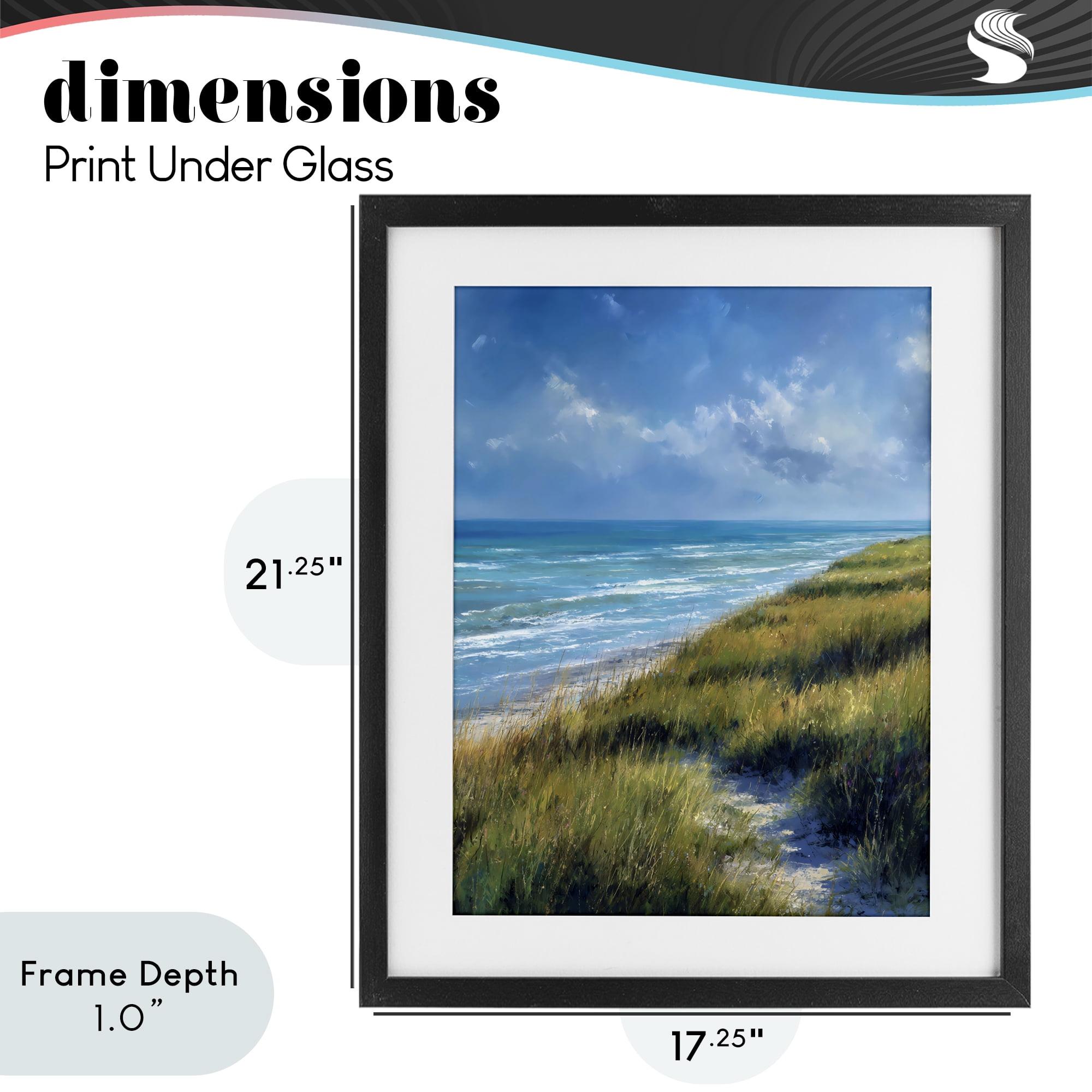 Stupell Industries Coastal Grass & Rolling Waves Black Framed Print Under Glass, design by Franklyn Gregory