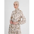 thumbnail image 2 of Beige - Green - Floral - Point Collar - Fully Lined - Modest Dress - Refka, 2 of 5