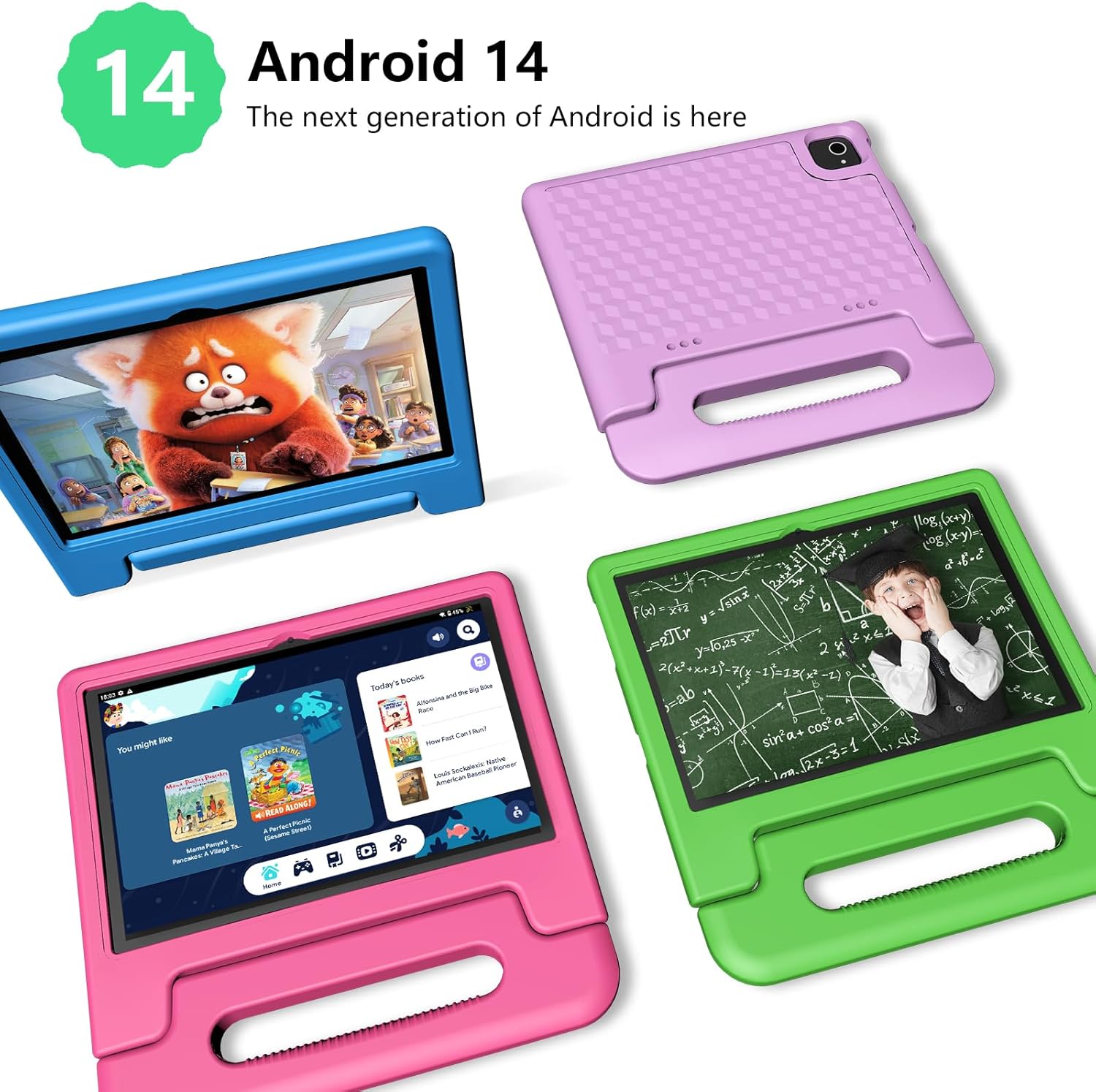 ITDULCET Kids Tablet 10 inch Android 14, 8GB RAM+64GB ROM Toddler Tablet for Children Teen, 2.4G & 5G WiFi, Dual Camera, 10.1" IPS HD Screen Family Link Parent Control, 2-Year Warranty